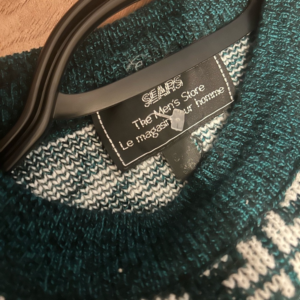 Sears VINTAGE Green and White Knit Sweater
